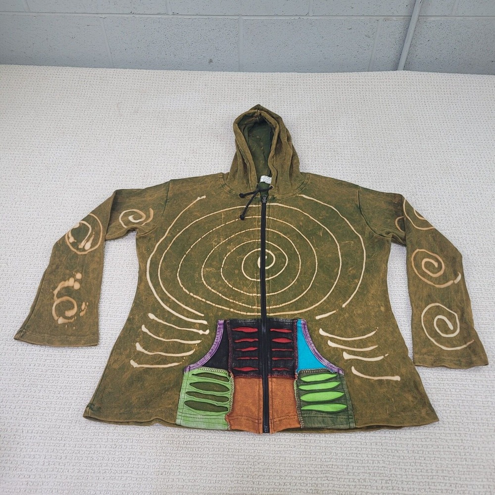 The Collection Royal Jacket Womens 2XL Multicolor Boho Patchwork Zip Up Hooded‎
